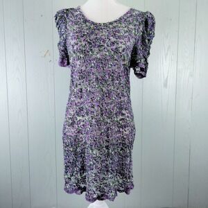 VINTAGE Y2K Eci Dress L Purple Mesh Lace Floral Sheer‎ Whimsigoth Fairy Grunge